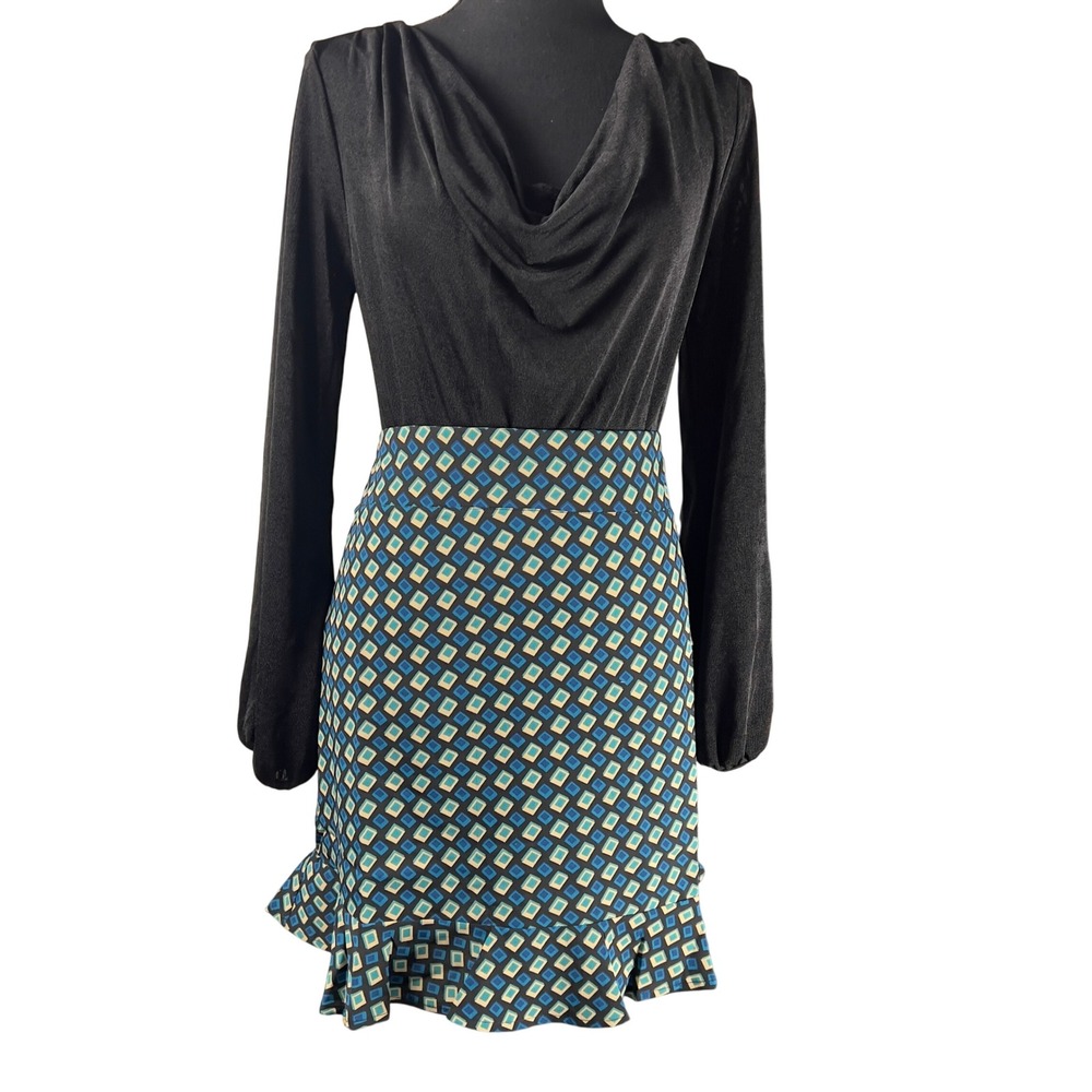 Band of the Free Colette Teal Diamond Mini Skirt Size Large Ruffle Smocked NEW